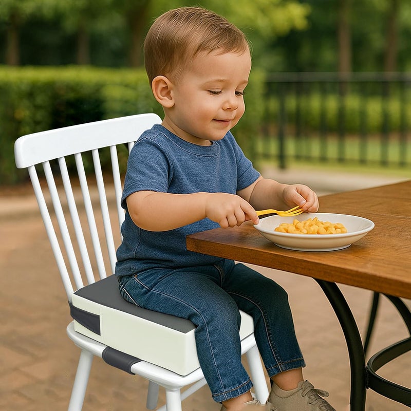AAAini Toddler Booster Seat for Dining Table – PU Washable Cushion with Double Safe Straps, Non-Slip Bottom, Portable Travel Booster Seat for Toddlers (Dark Grey - Image 3